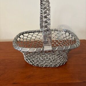 Vintage Woven Aluminum Basket w/ Handle Mid Century